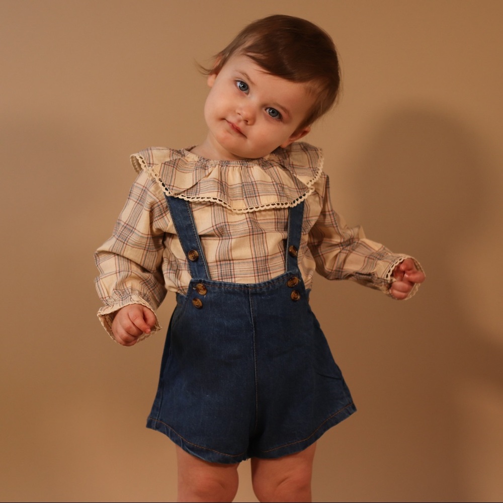Plaid Overall Short Set Collared Matching Set - Picture 10 of 11
